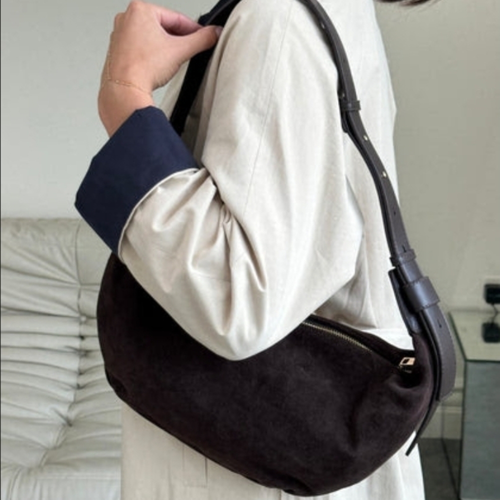 Dark Brown Suede Shoulder Bag - Picture 2 of 7
